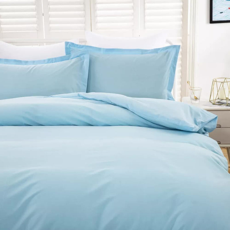 100% cotton Premium Doona Duvet Quilt Cover Set with Soft Pillowcases - Aqua-Double on bed in bright bedroom setting