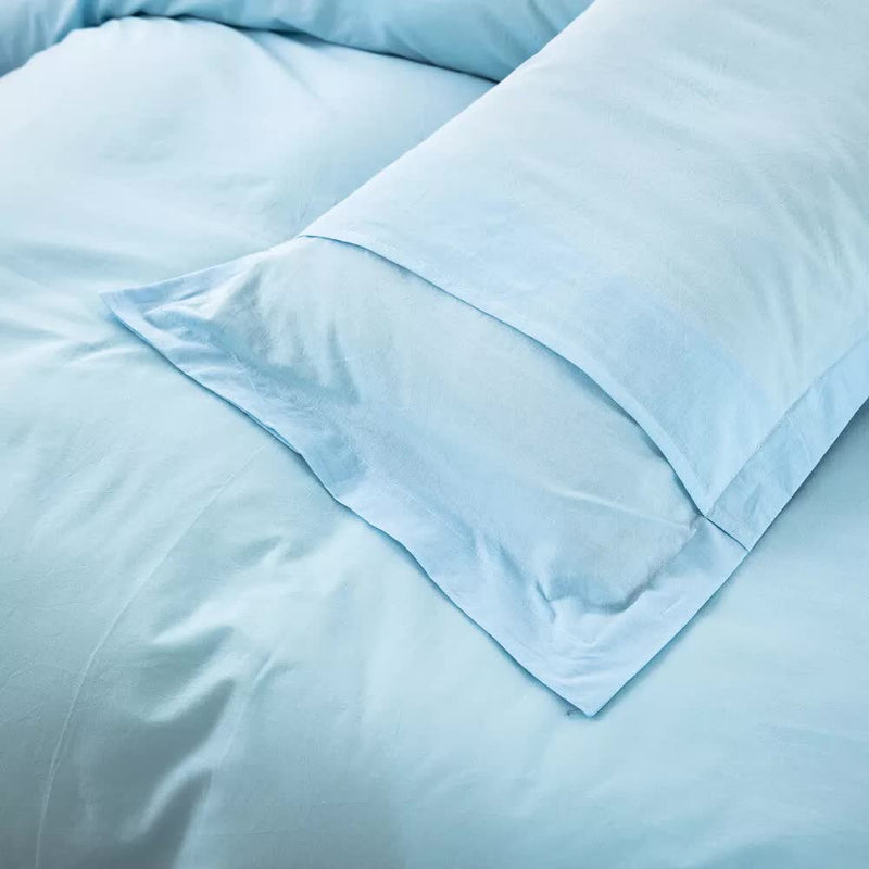 100% cotton Premium Doona Duvet Quilt Cover Set with Soft Pillowcases - Aqua-Double on bed with smooth fabric texture