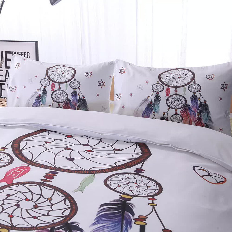 Dream catcher Printed Duvet Cover Set with Matching Pillowcases - white-Queen on a styled bedroom bed by Bedzy