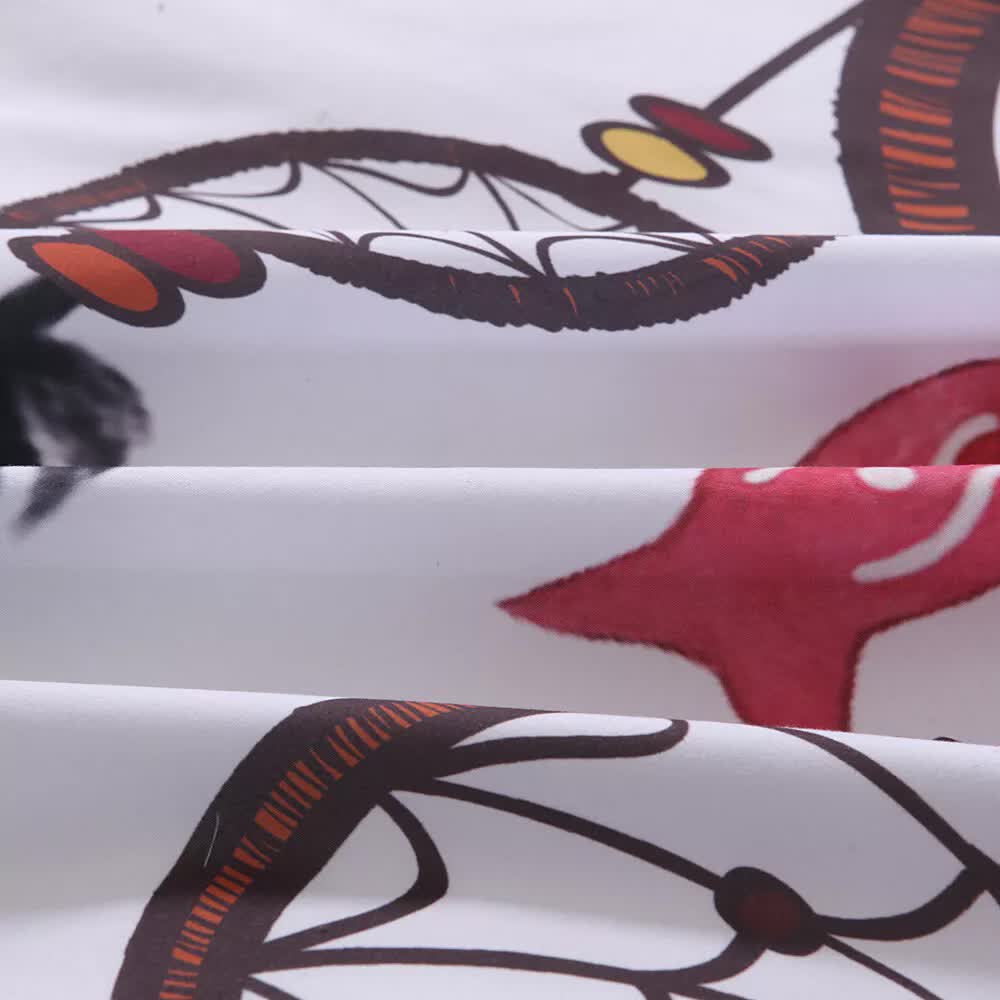 Close-up of fabric details on Dream catcher Printed Duvet Cover Set with Matching Pillowcases - white-Queen showing the print design and texture