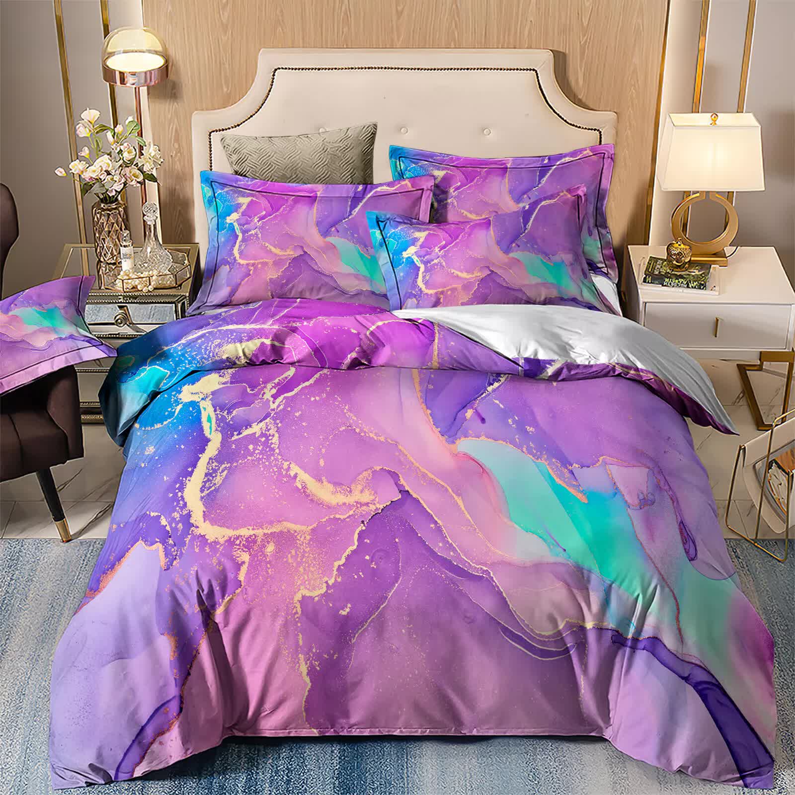 Modern Stripes Duvet Cover Set - Wrinkle-Resistant Material-King with vibrant abstract stripes on a styled bedroom bed by Bedzy