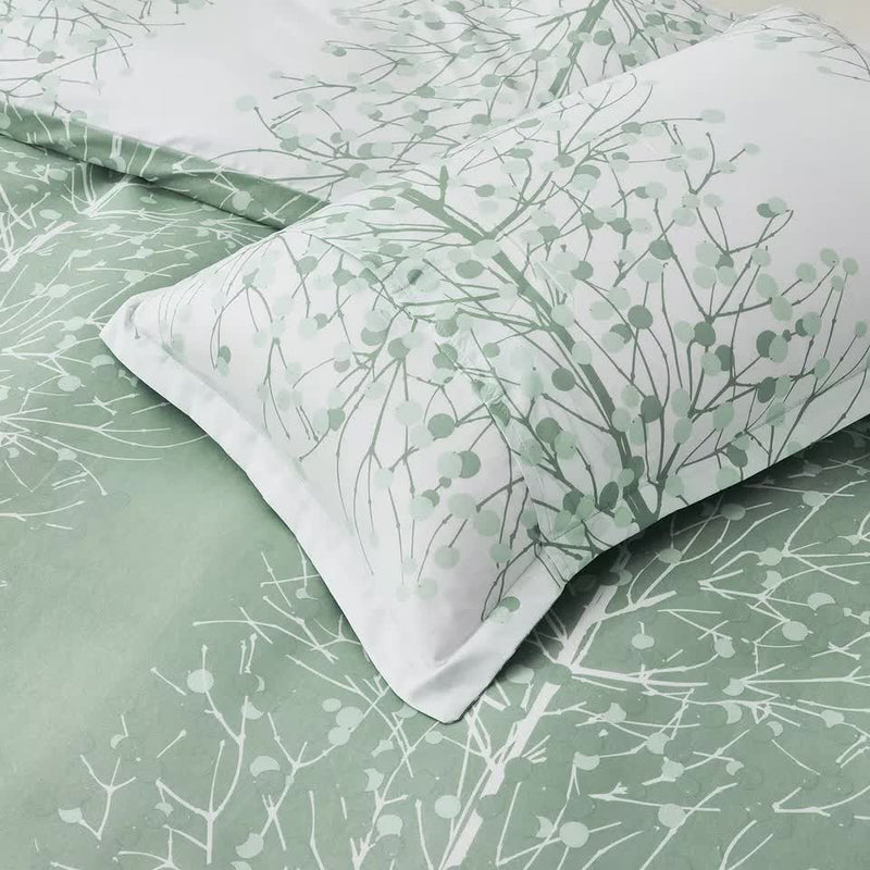 Artistic Vibes Abstract Duvet Cover Set - Easy Maintenance-King with green and white botanical pattern on pillow and duvet