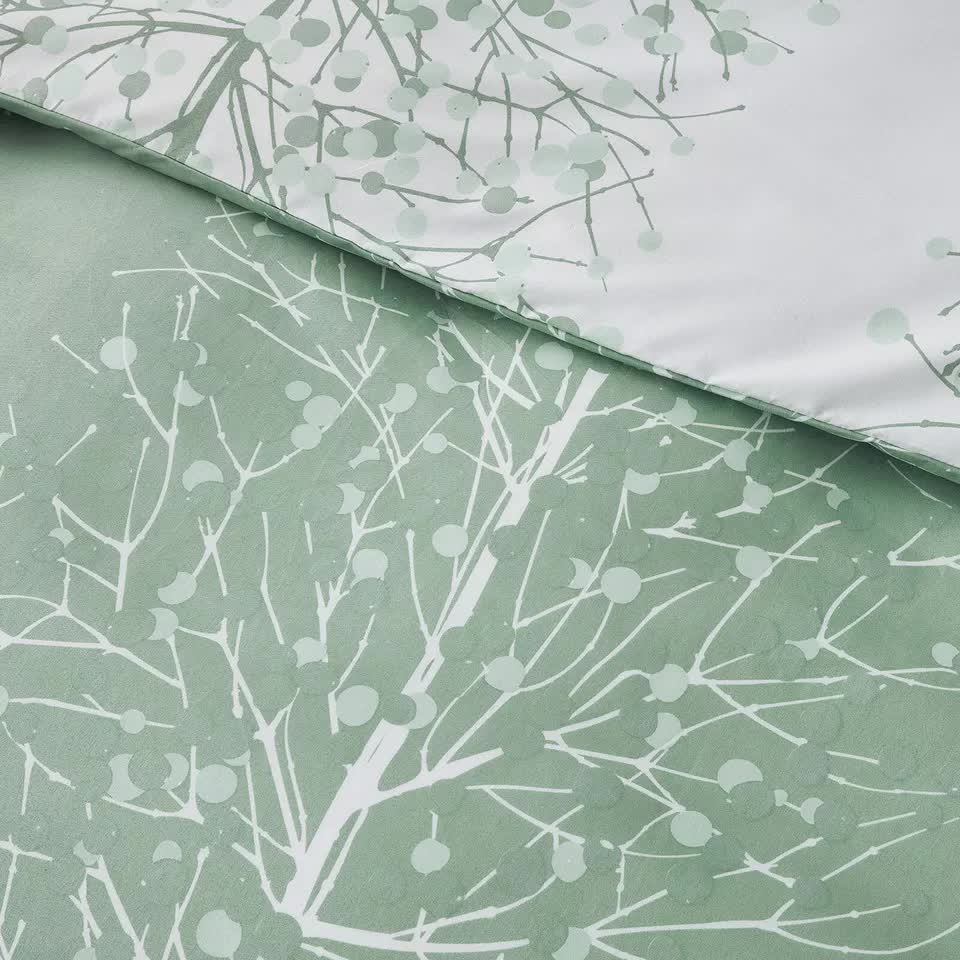 Artistic Vibes Abstract Duvet Cover Set - Easy Maintenance-King with green and white botanical pattern close-up on fabric texture