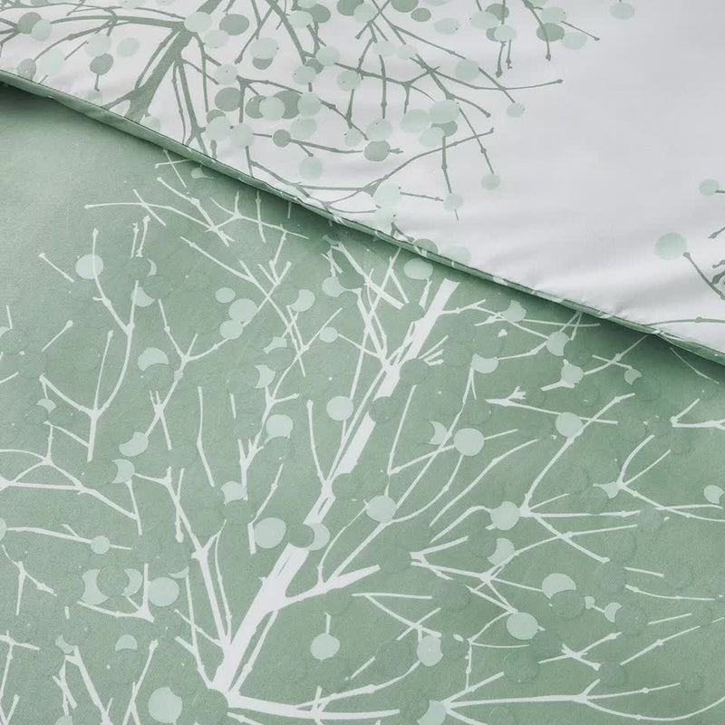Artistic Vibes Abstract Duvet Cover Set - Easy Maintenance-King with green and white botanical pattern close-up on fabric texture