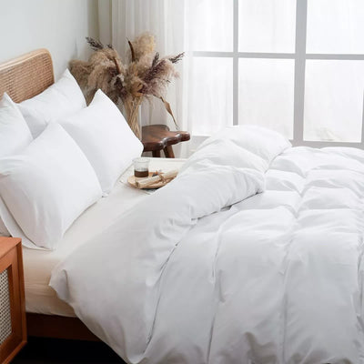 Serene Tones Pastel Duvet Cover Set - Quick-Dry Fabric-Queen on bed with white pillows and natural wood furniture