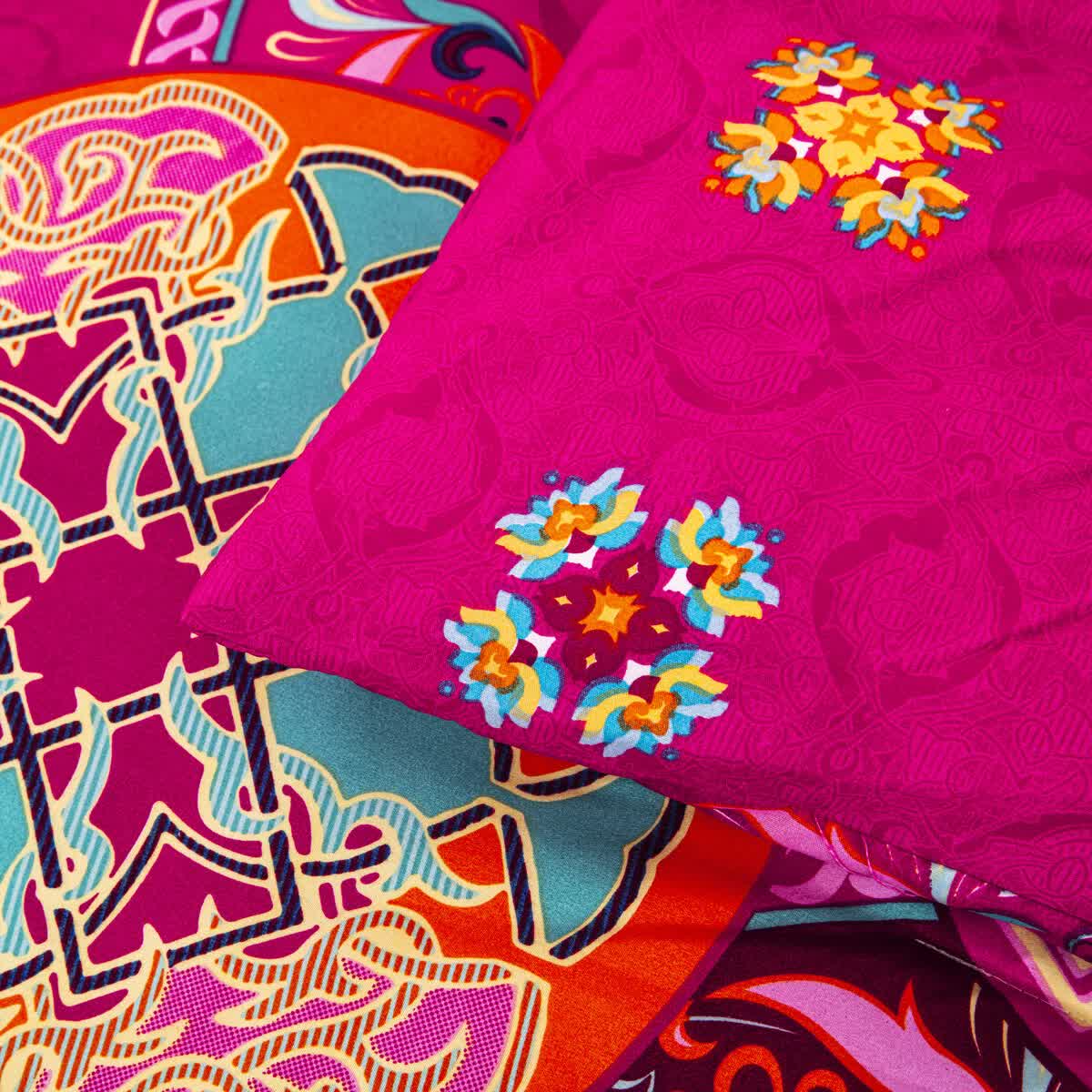 Aesthetic Glow Floral 3‑Piece Comforter Set with Matching Shams in vibrant pink, orange, and blue floral patterns.