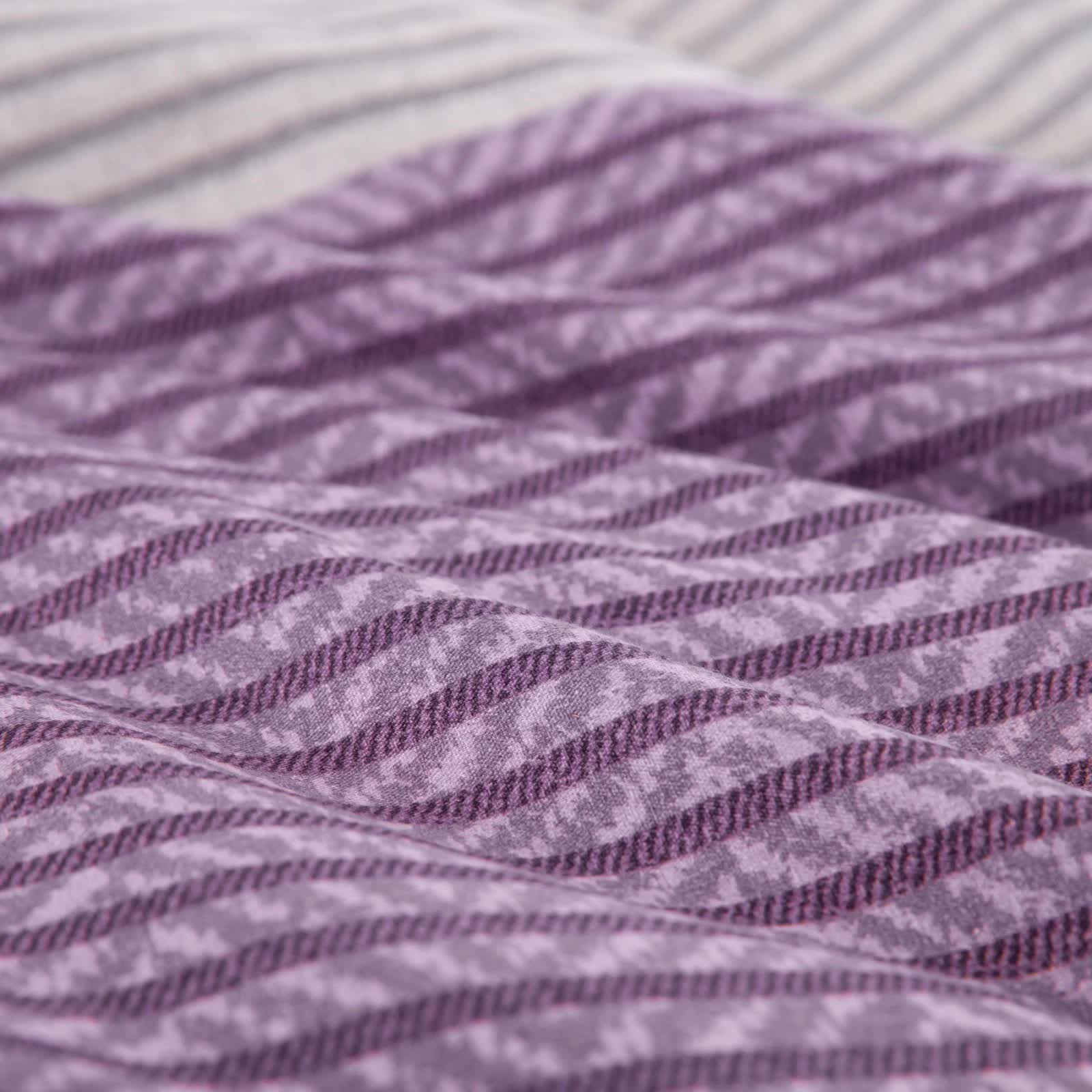 Close-up of purple striped fabric from the Urban Nest 3‑Piece Comforter Collection – Fresh Room Aesthetic bedding set.