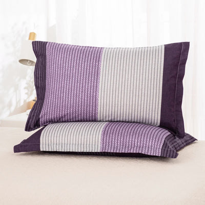 Urban Nest 3‑Piece Comforter Collection – Fresh Room Aesthetic with purple and gray striped pillow shams on a beige bed