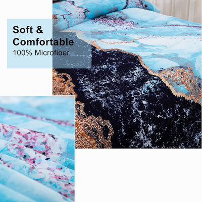 Blue Marble Comforter Set, King Size, Retro Watercolor 3-Piece Bedding Collection with soft 100% microfiber fabric close-up