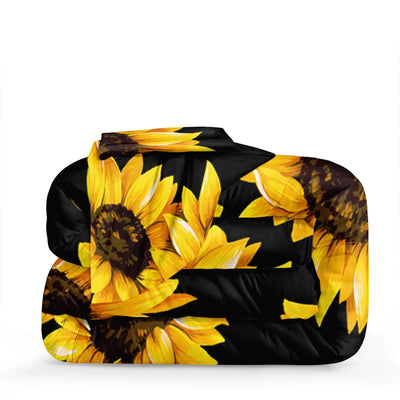 Scandi Dream soft floral Comforter Set – Soft Neutral 3‑Piece Look featuring bright sunflower design on black background