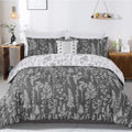 Floral Comforter Set, King Size, Black White Floral Pattern Reversible Bedding
