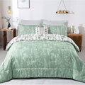 Floral Comforter Set, King Size, Green White Floral Pattern Reversible Bedding
