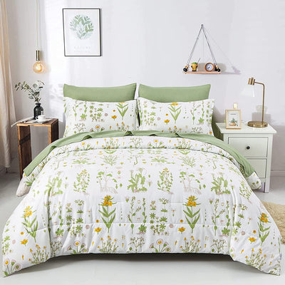 Vintage Delicate green bloom 3 Pc Comforter & Pillow Cover Set with floral pattern on bedzy bedroom furniture