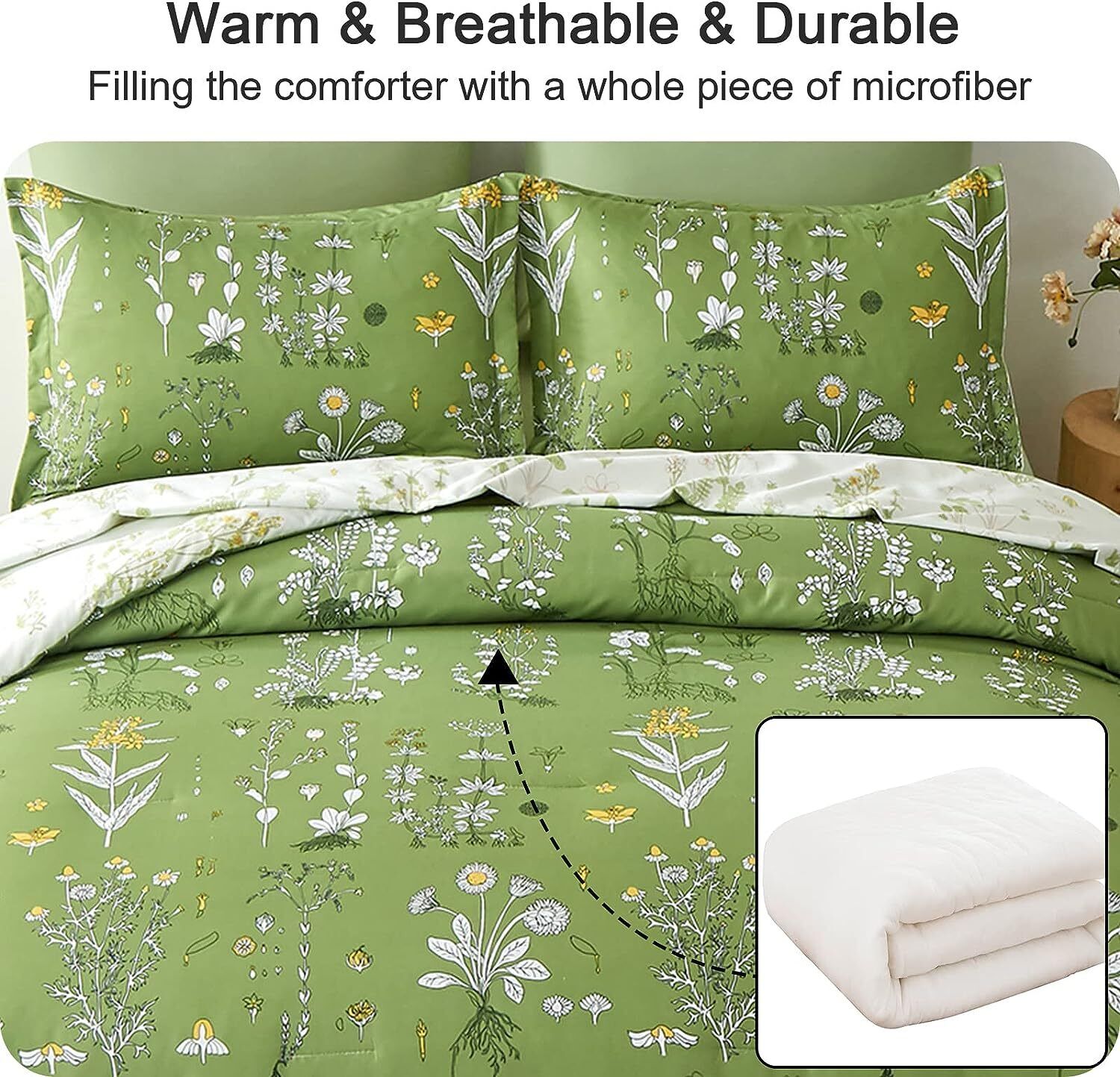 Vintage Delicate green bloom 3 Pc Comforter & Pillow Cover Set with floral pattern on bed for bedroom furniture