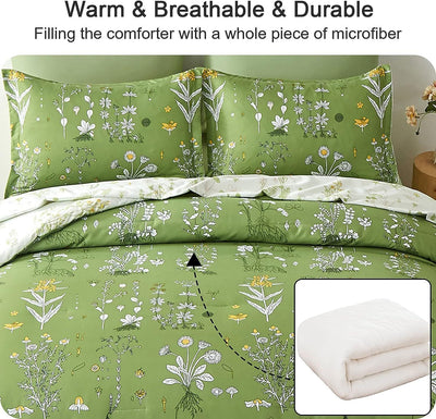 Vintage Delicate green bloom 3 Pc Comforter & Pillow Cover Set with floral pattern on bed for bedroom furniture