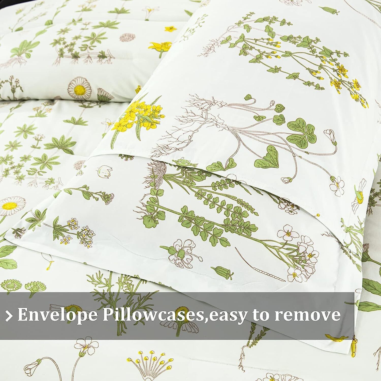 Vintage Delicate green bloom 3 Pc Comforter & Pillow Cover Set with botanical print on soft breathable fabric