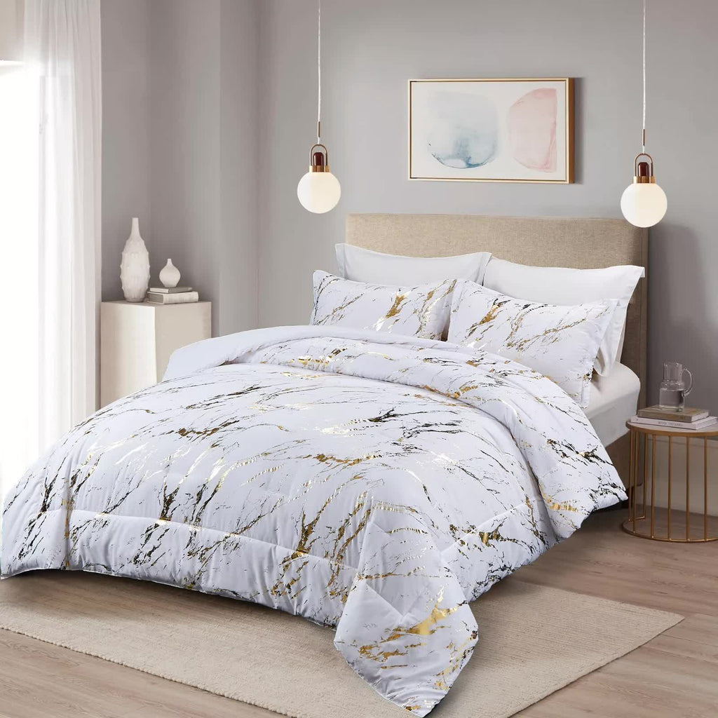 Cloud Rest Bedding Collection – Minimal 3‑Piece Comforter set on beige upholstered bed in modern bedroom setting
