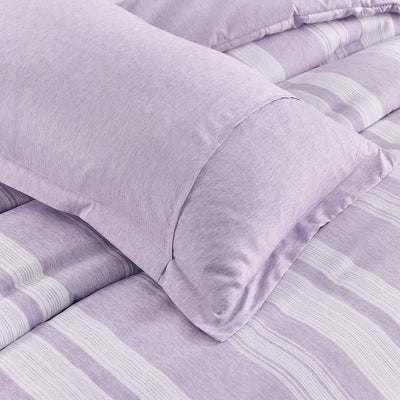 Midnight Calm stripes purple 3‑Piece Bedding – Cozy comforter Style with striped pattern and matching pillowcase on bedzy bed set