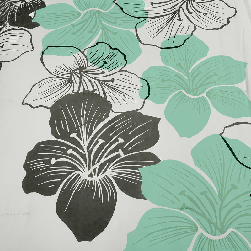 Close-up of floral pattern on Floral Comforter Set, King Size, Green Floral 3-Piece Bedding, Lightweight Microfiber.