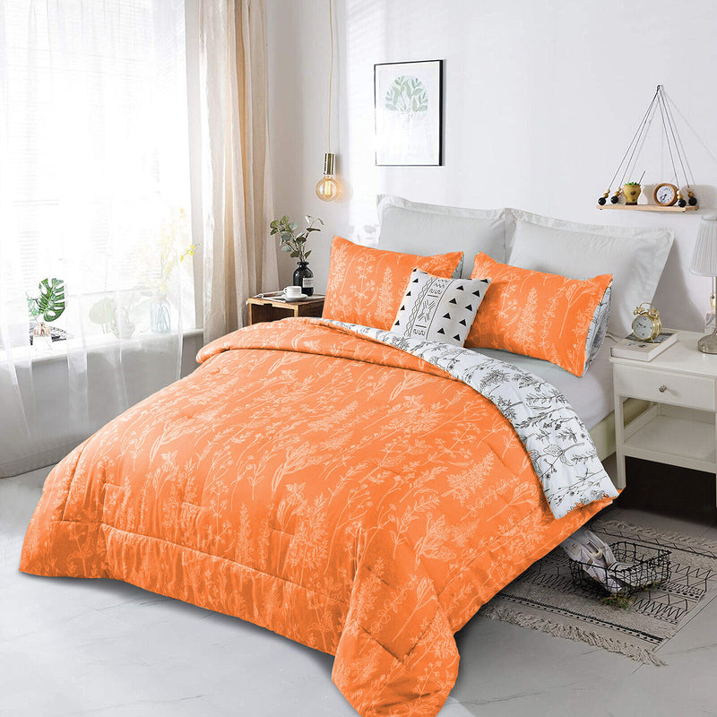 Charming Autumn Warm oranage 3 Pc Comforter & Pillow Cover Set on bed in bright bedroom with white walls and natural light