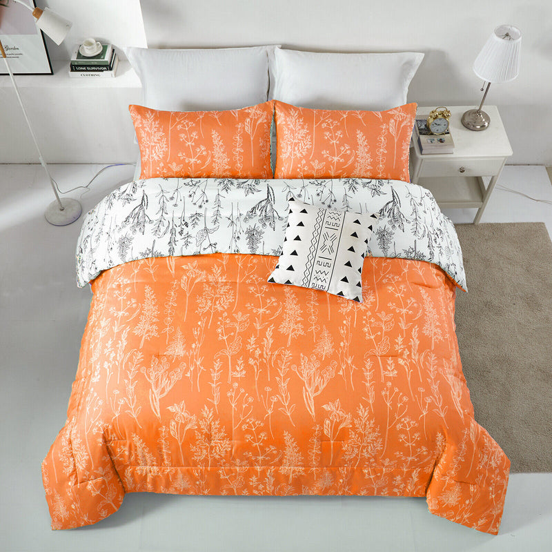 Charming Autumn Warm oranage 3 Pc Comforter & Pillow Cover Set on bed with white decorative pillow in bedroom setting