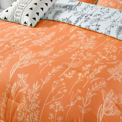 Charming Autumn Warm oranage 3 Pc Comforter & Pillow Cover Set with floral pattern in a cozy bedroom setting