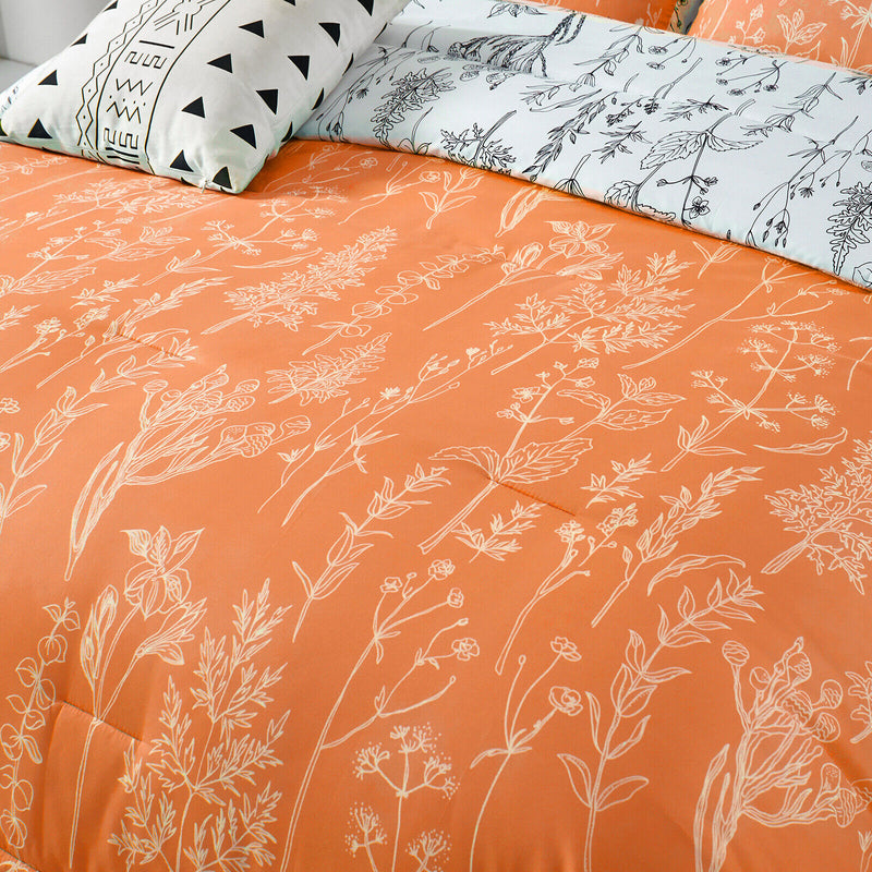 Charming Autumn Warm oranage 3 Pc Comforter & Pillow Cover Set with floral pattern in a cozy bedroom setting