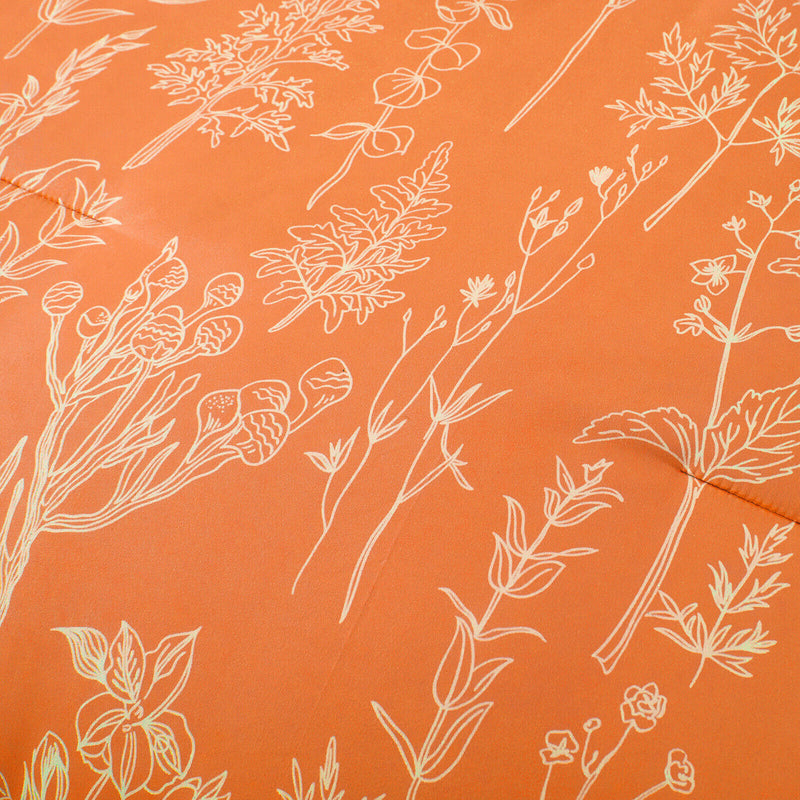 Charming Autumn Warm oranage 3 Pc Comforter & Pillow Cover Set with white botanical line art pattern on orange background