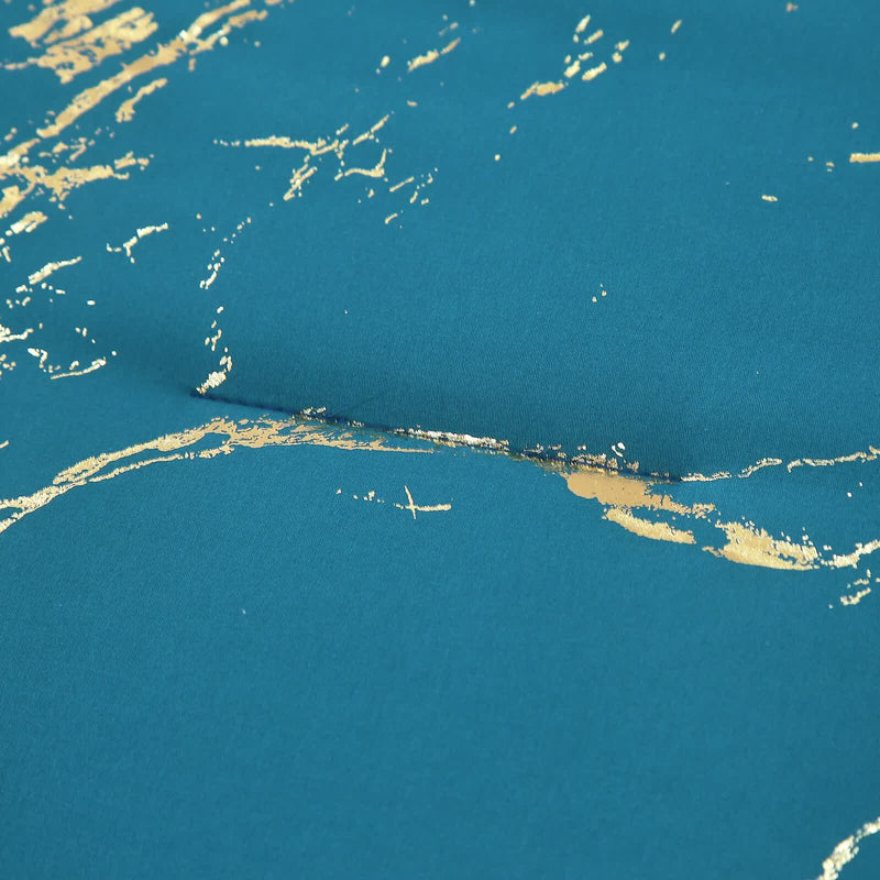 Close-up of teal fabric with gold marbled accents from the Cozy Cloud 3 Teal ‑Piece Comforter Bundle – Instagram‑Ready Bedroom