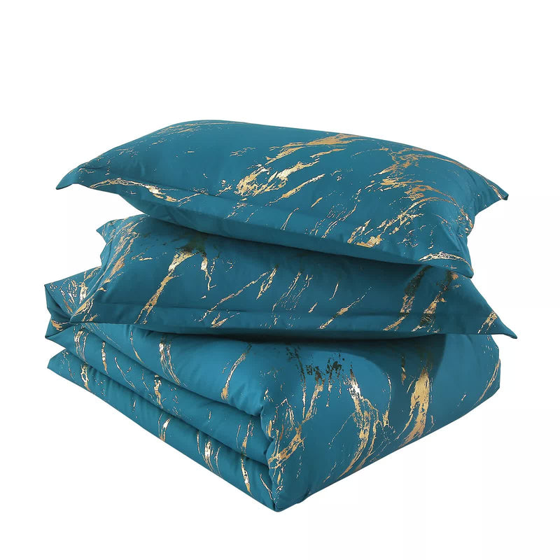 Cozy Cloud 3 Teal ‑Piece Comforter Bundle – Instagram‑Ready Bedroom with teal comforter and matching pillowcases featuring gold accents