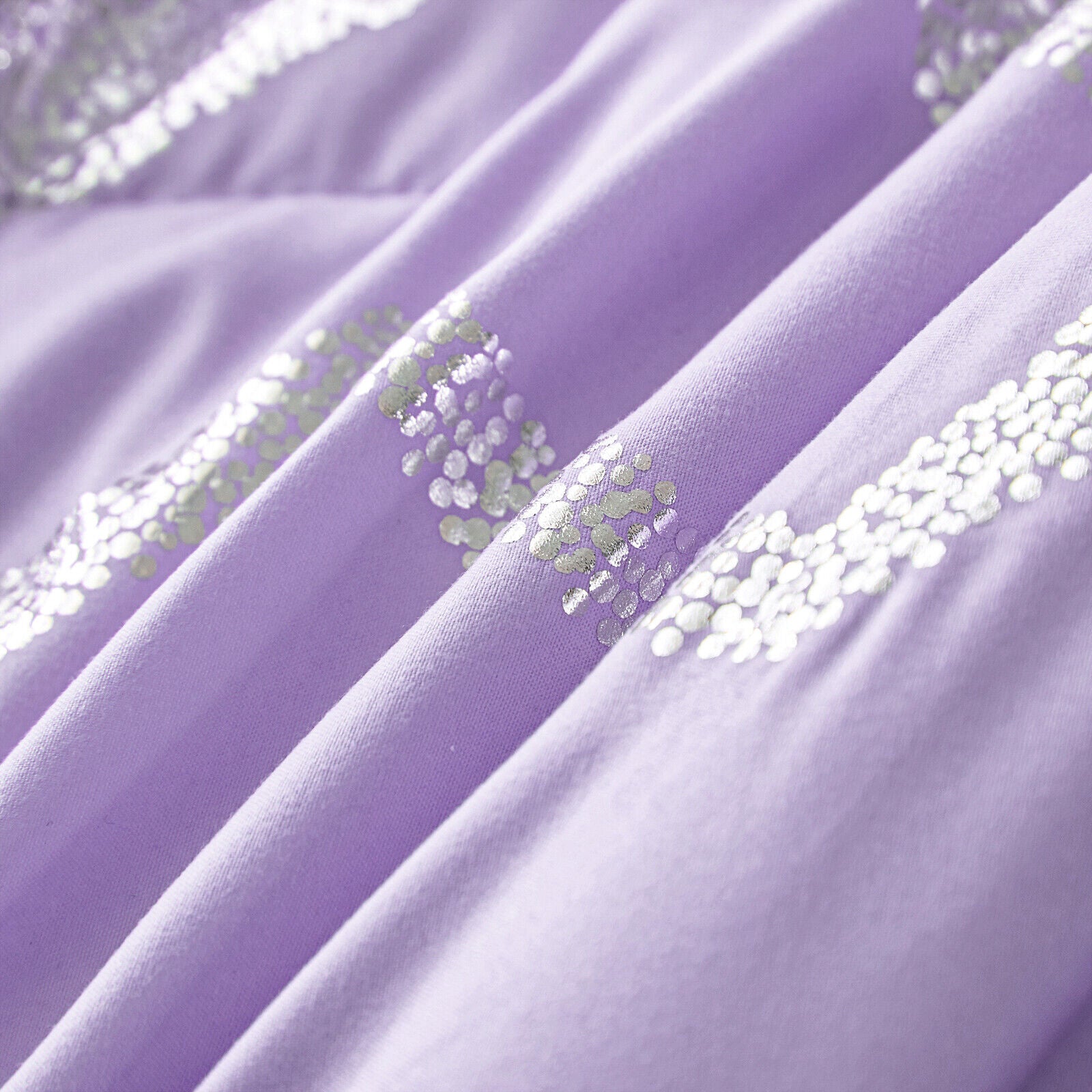 Soft Purple Comforter Set, King Size, Cozy 3-Piece Bedding with Pillowcases showing embroidered detail on fabric surface