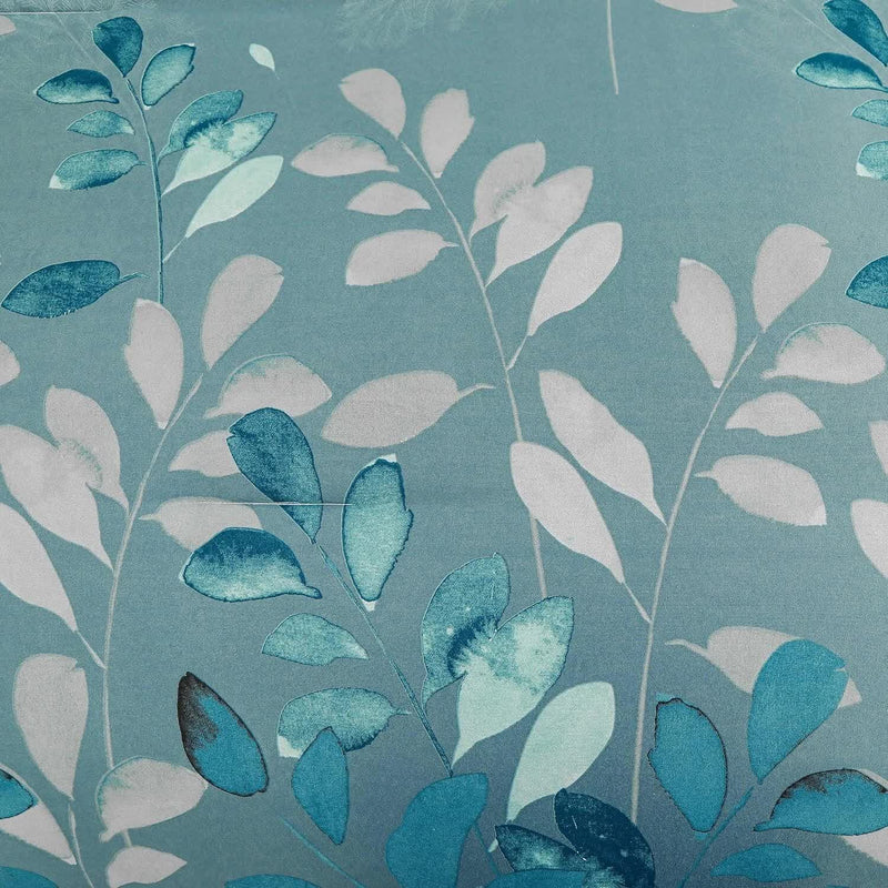 Close-up of leaf pattern on GlowUp Bedroom Teal Comforter – 3‑Piece Insta‑Aesthetic Set fabric with blue and white tones