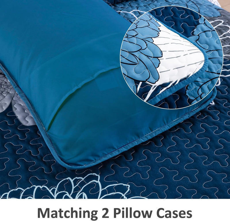 Frosted Magnolia Chic blue 3 Pc Comforter & Pillow Cover Set KING with detailed floral pattern and matching pillowcases