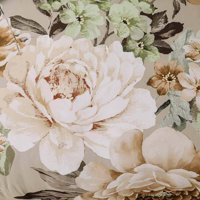 Close-up of floral pattern on Cozy Floral Comforter Set, King Size, Quilted Warm Bedding with Pillowcases by Bedzy