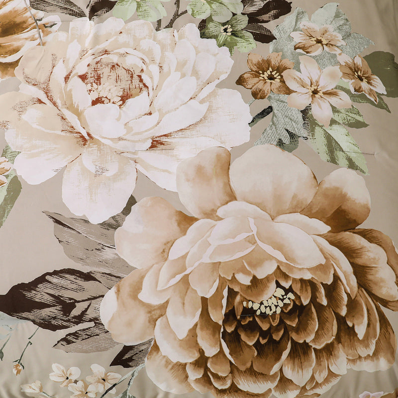 Close-up of soft floral pattern on Cozy Floral Comforter Set, King Size, Quilted Warm Bedding with Pillowcases.
