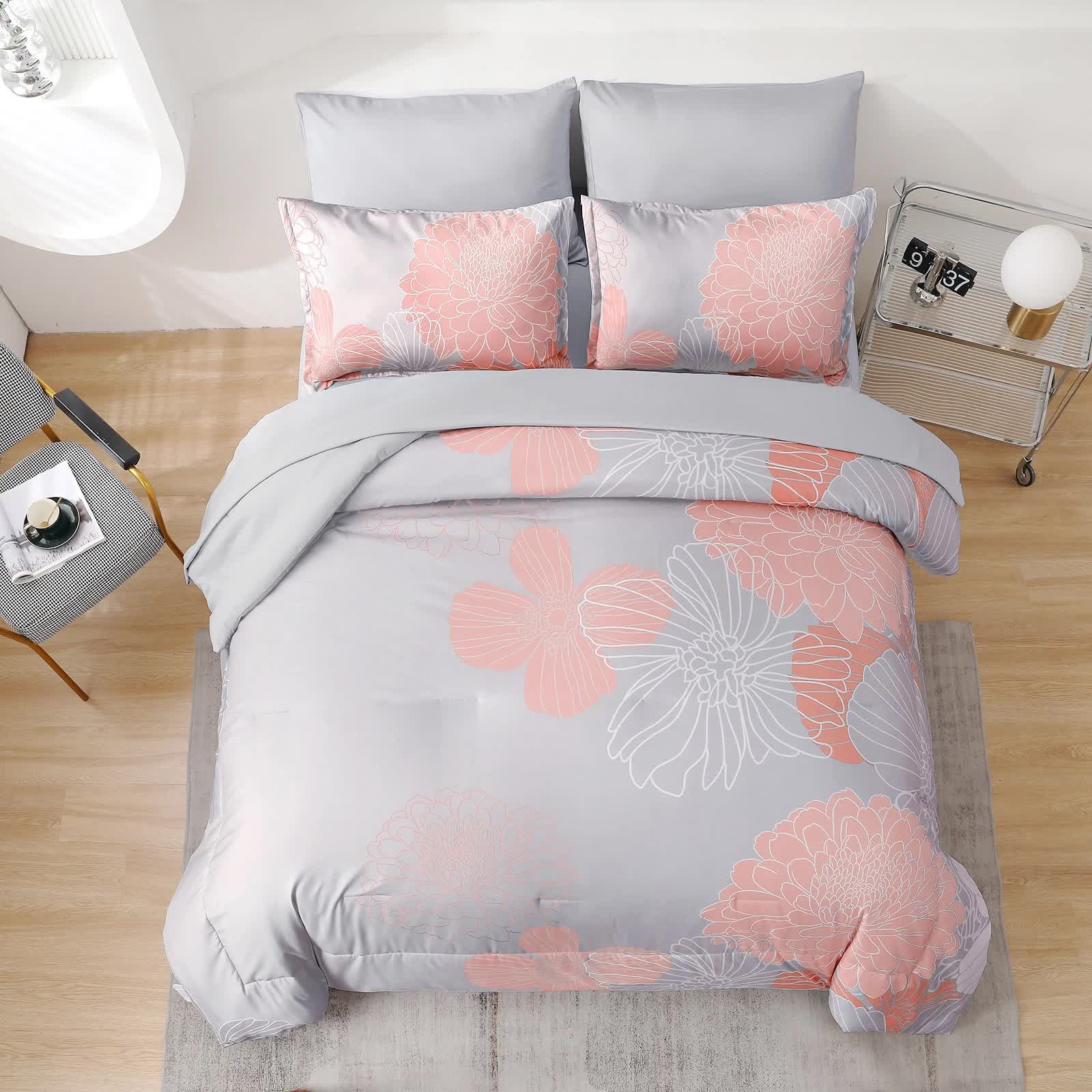 Zen Retreat Quilted Comforter Bundle – 3‑Piece Serenity Style with floral quilt and matching pillow shams on bedzy bed
