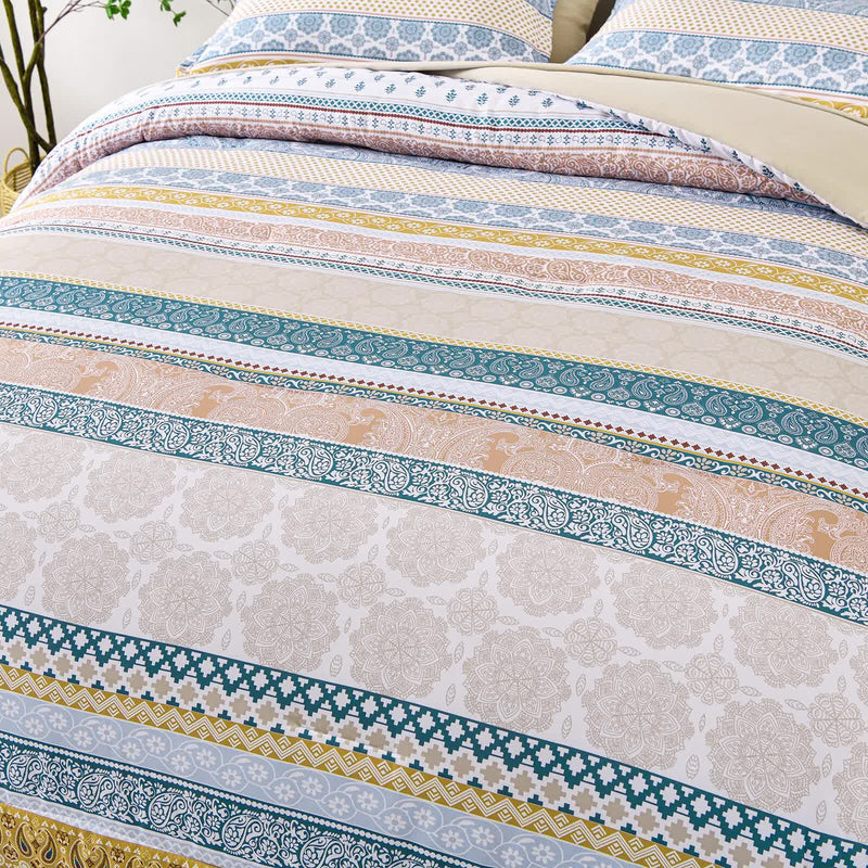 Luxe Loft Boho Quilted Comforter & Shams – Trending 3‑Piece Set with striped boho pattern on cozy bedding set