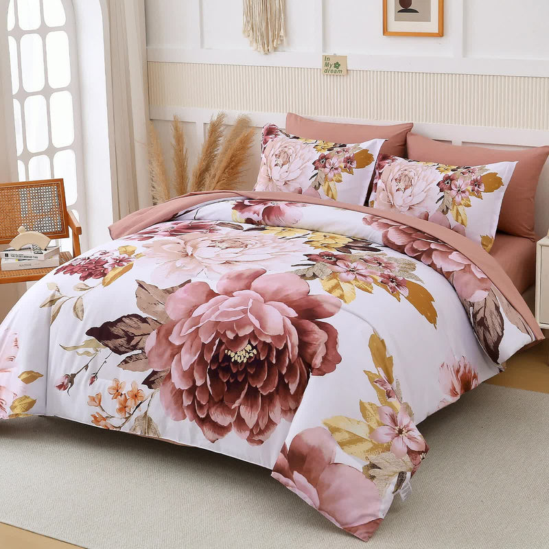 Pure Haven Pink floral 3‑Piece Comforter Set-3