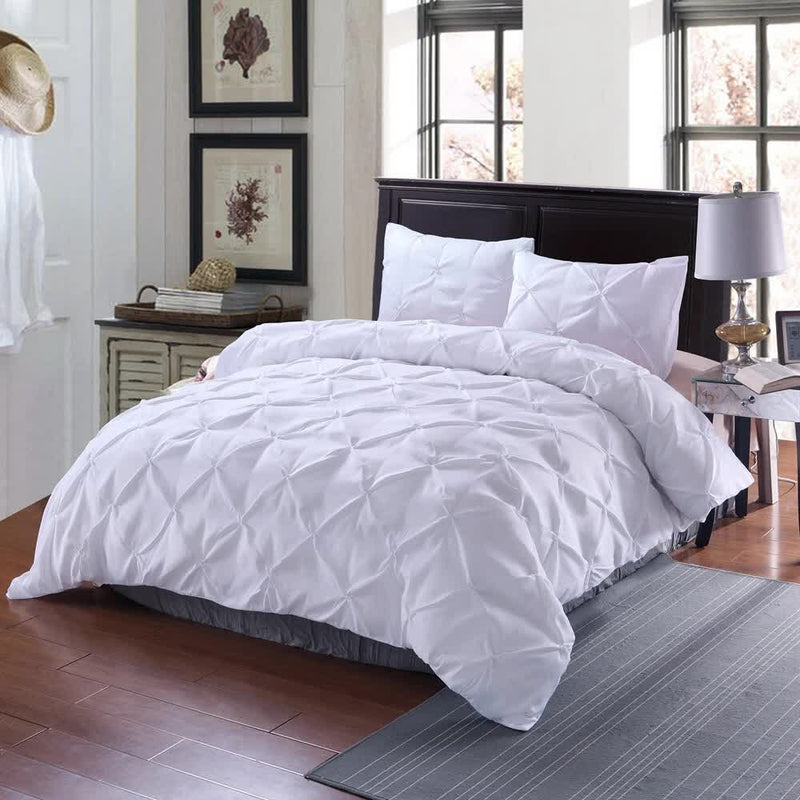 Minimal Mood white Comforter Collection – Modern 3‑Piece Set on bed with dark headboard in bright bedroom setting