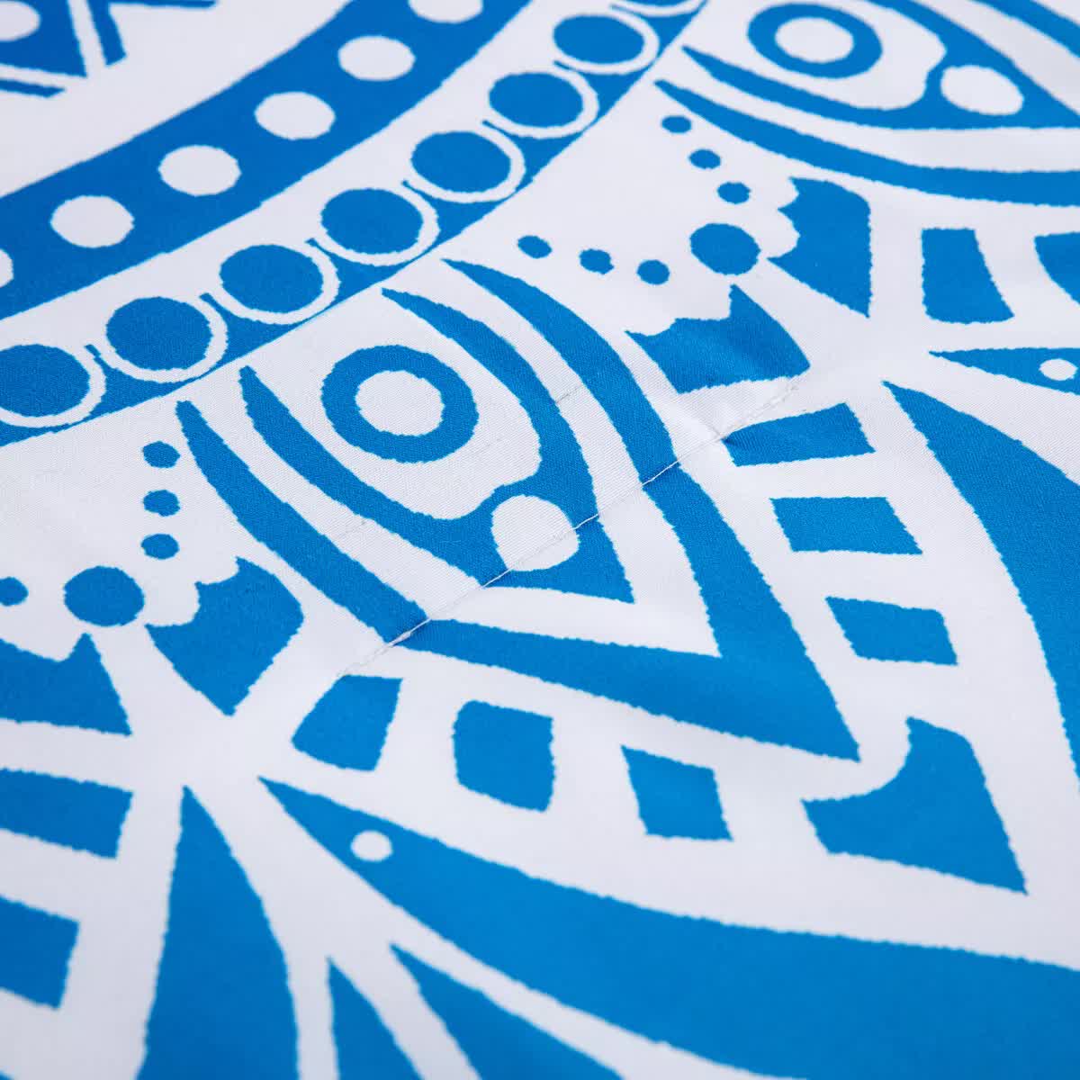 Close-up of blue and white pattern on Dreamscape Sacred Circle Design Comforter Set – 3‑Pcs Refreshing textile surface