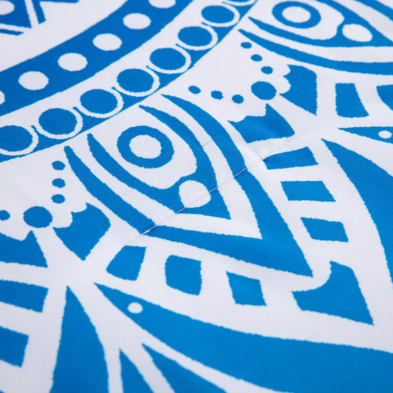 Close-up of blue and white pattern on Dreamscape Sacred Circle Design Comforter Set – 3‑Pcs Refreshing textile surface