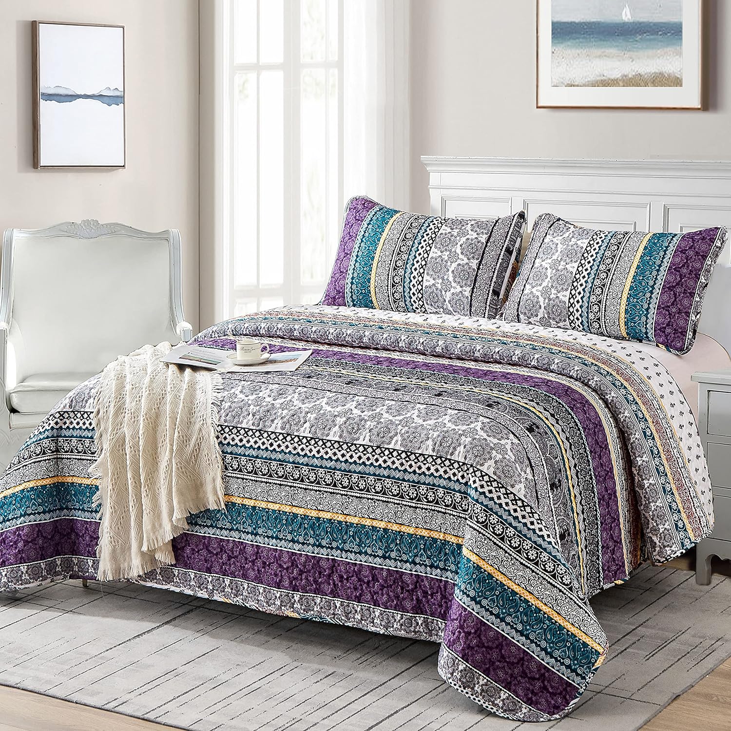 Aesthetic Quilted Bedspread and Pillowcases Set: Unify Your Bedroom's Look - Queen size-2