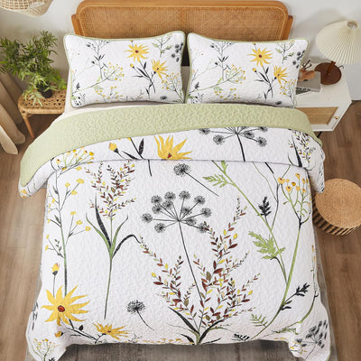 Decorative Quilted Coverlet and Pillowcases Set: Elevate Your Home Decor - Queen size with floral design on bed by Bedzy
