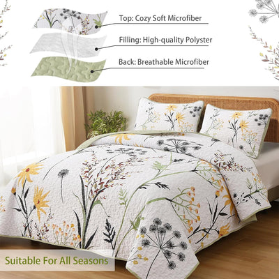 Decorative Quilted Coverlet and Pillowcases Set: Elevate Your Home Decor - Queen size with floral pattern on bedzy bedroom furniture