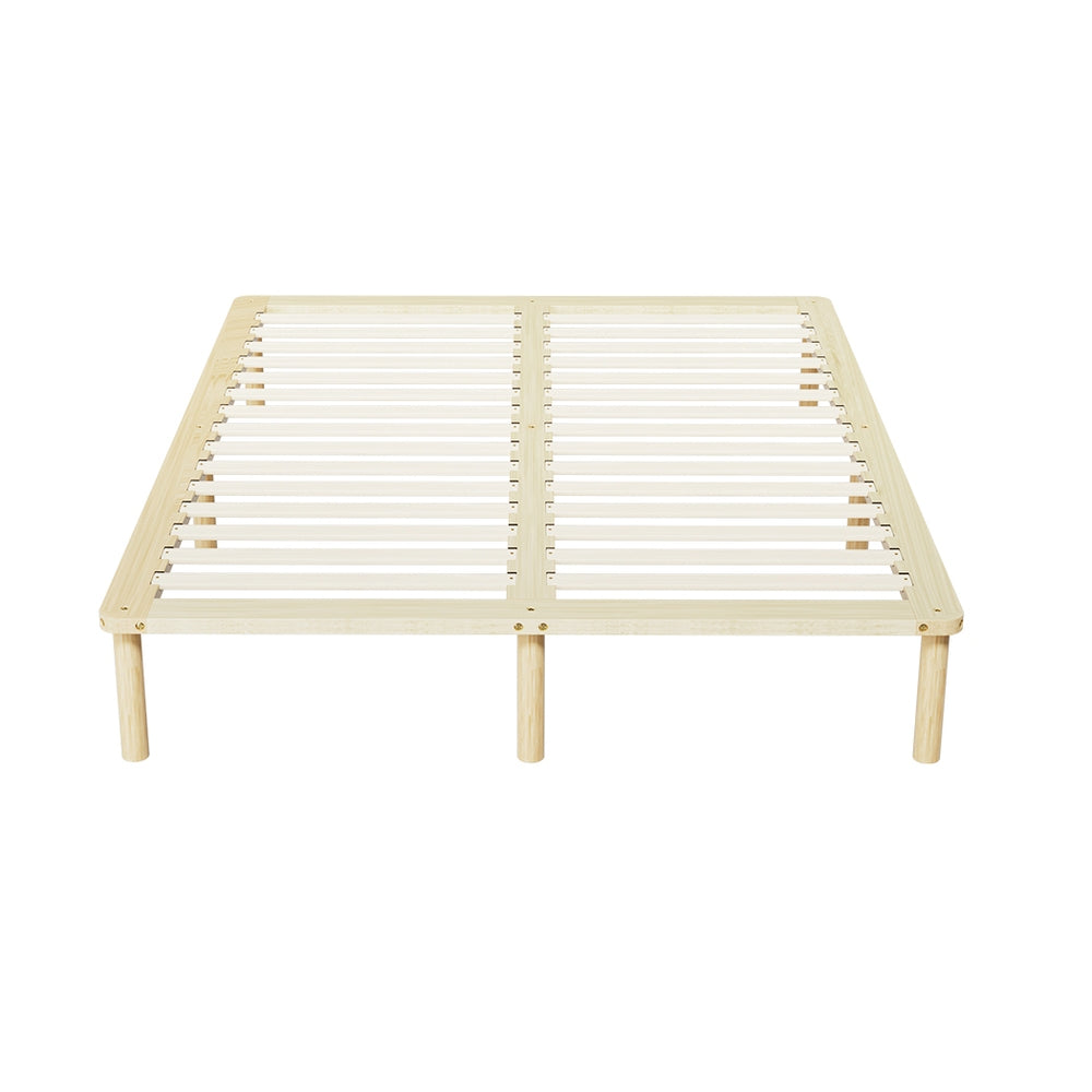Amba Minimalist Double Wooden Bed Frame Pine with sturdy pinewood slats and simple modern design for bedroom furniture by Bedzy