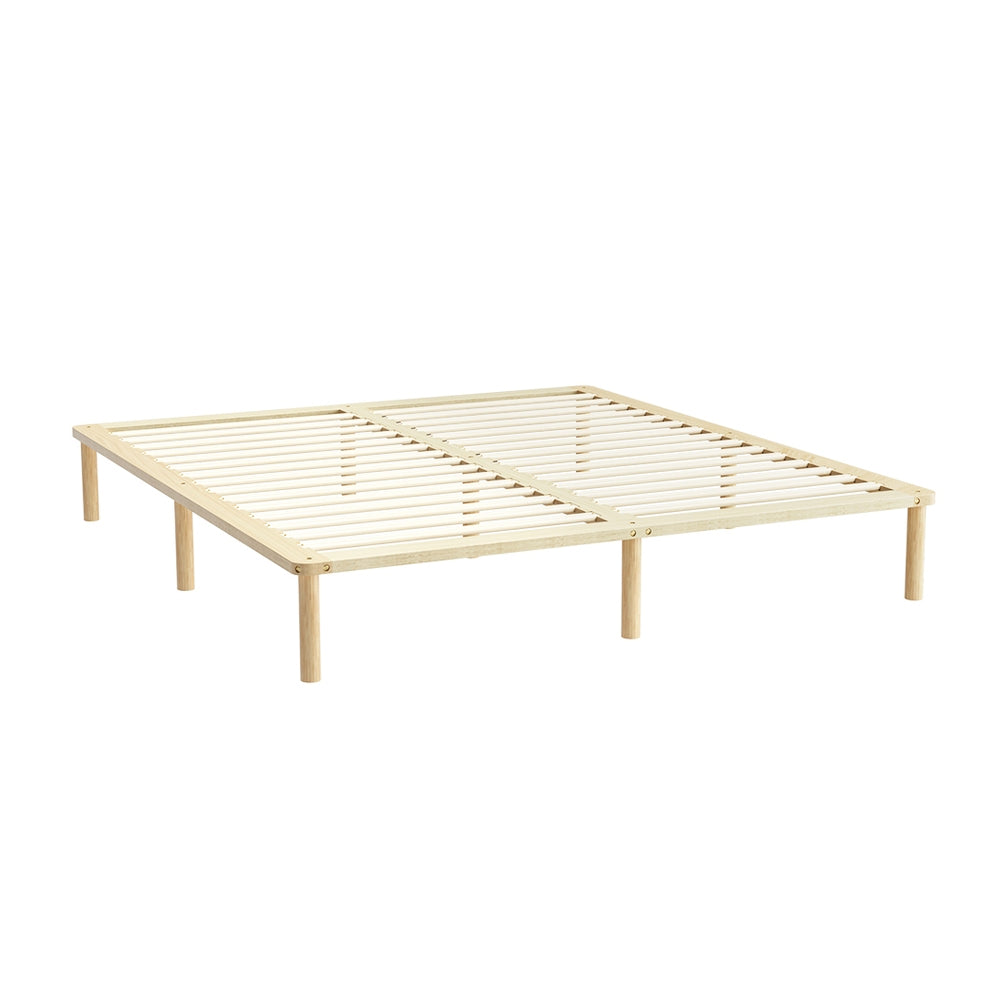 Amba Minimalist King Wooden Bed Frame Pine with natural pinewood slats and simple sturdy design for bedroom furniture.