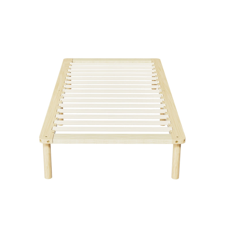 Amba Minimalist Single Wooden Bed Frame Pine with wooden slats and natural pine finish for bedroom furniture.