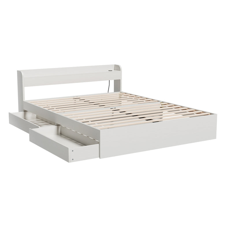 Queen Package | Aura Bed Frame With 2 Storage Drawers White & Bonita Pillow Top Mattress medium firm shown without mattress