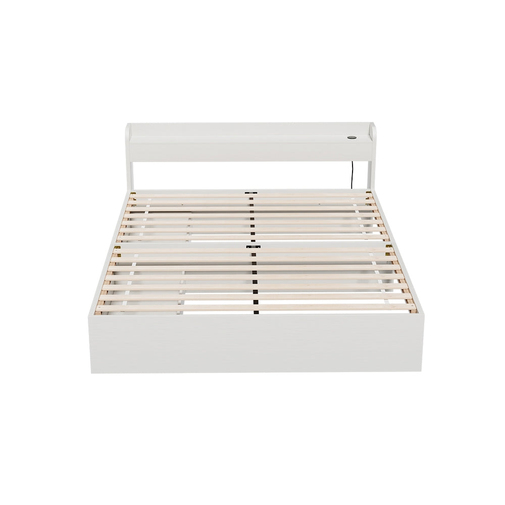 Queen Package | Aura Bed Frame With 2 Storage Drawers White and Bonita Pillow Top Mattress medium firm shown without mattress on white background