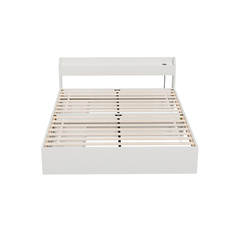 Queen Package | Aura Bed Frame With 2 Storage Drawers White and Bonita Pillow Top Mattress medium firm shown without mattress on white background